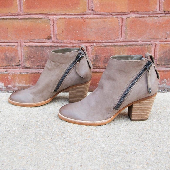 Distressed Tan Nubuck Leather Asymmetrical Boot - Picture 2 of 7